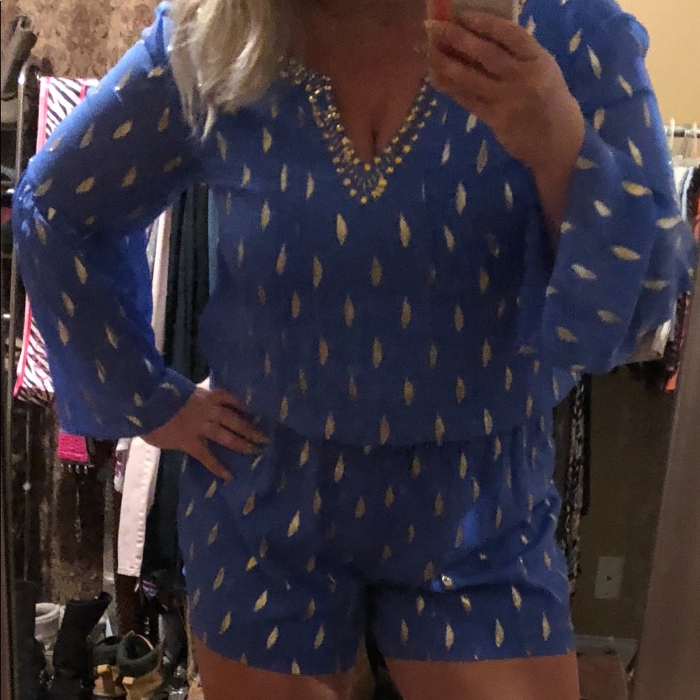 Lilly Pulitzer Blue Ariele Silk Romper XL NWT